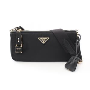 Prada Tessuto VITELLO Shoulder Bag Nylon Leather Black